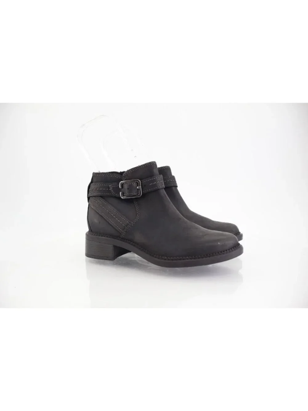 Clarks Womens Maye Strap Boot Size 5 M Black Leather Bootie Chunky Low Heel